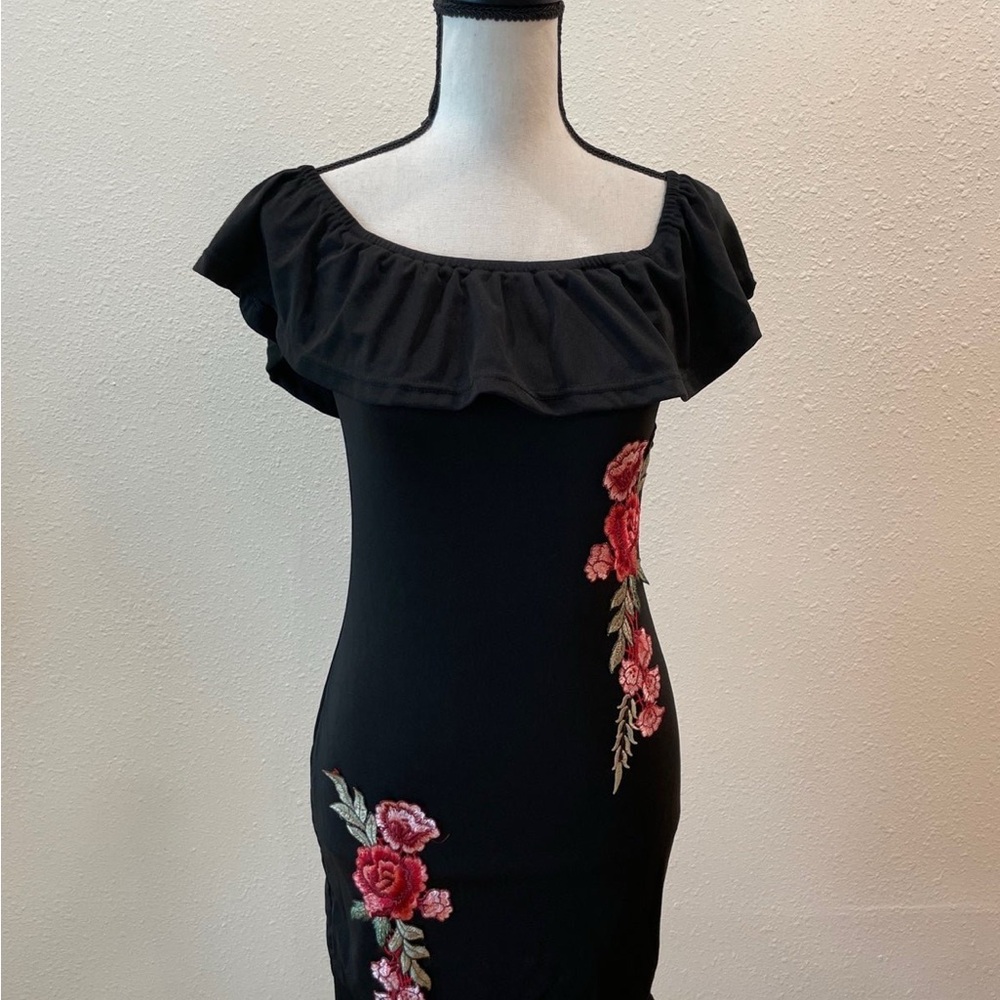 YOINS Floral Rose Flower Black Dress Size M